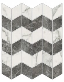 Imperial Zig-Zag Levigato Bianco Arabescato - dlaždice mozaika 30x35 bílá lesk