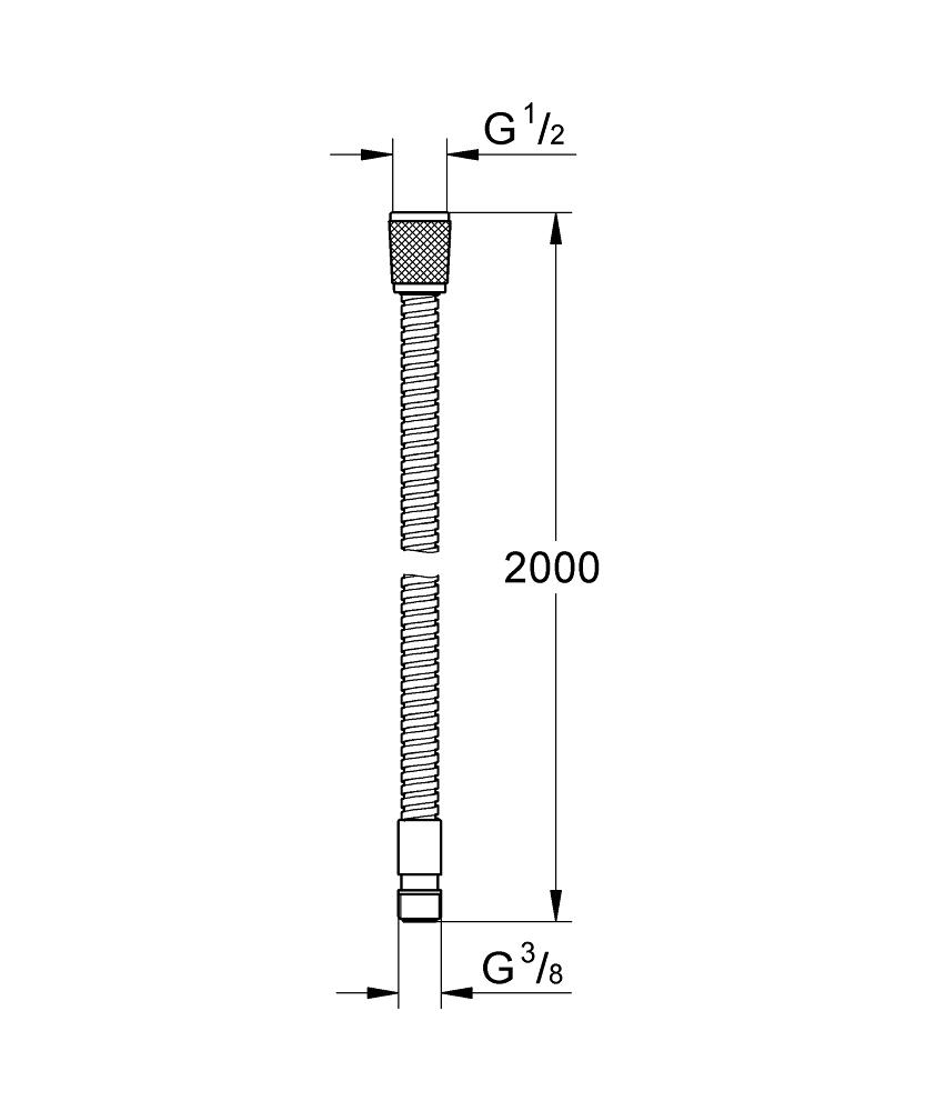 Sprchová hadice kovová do okraje vany, 200 cm