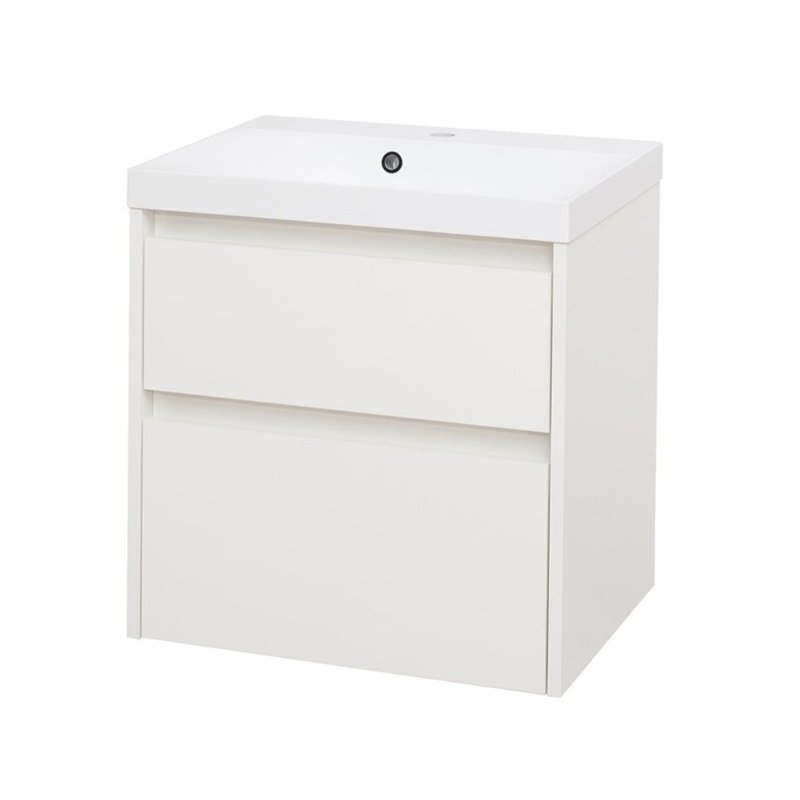 Opto, koupelnová skříňka s umyvadlem z litého mramoru 61 cm, bílá CN910M