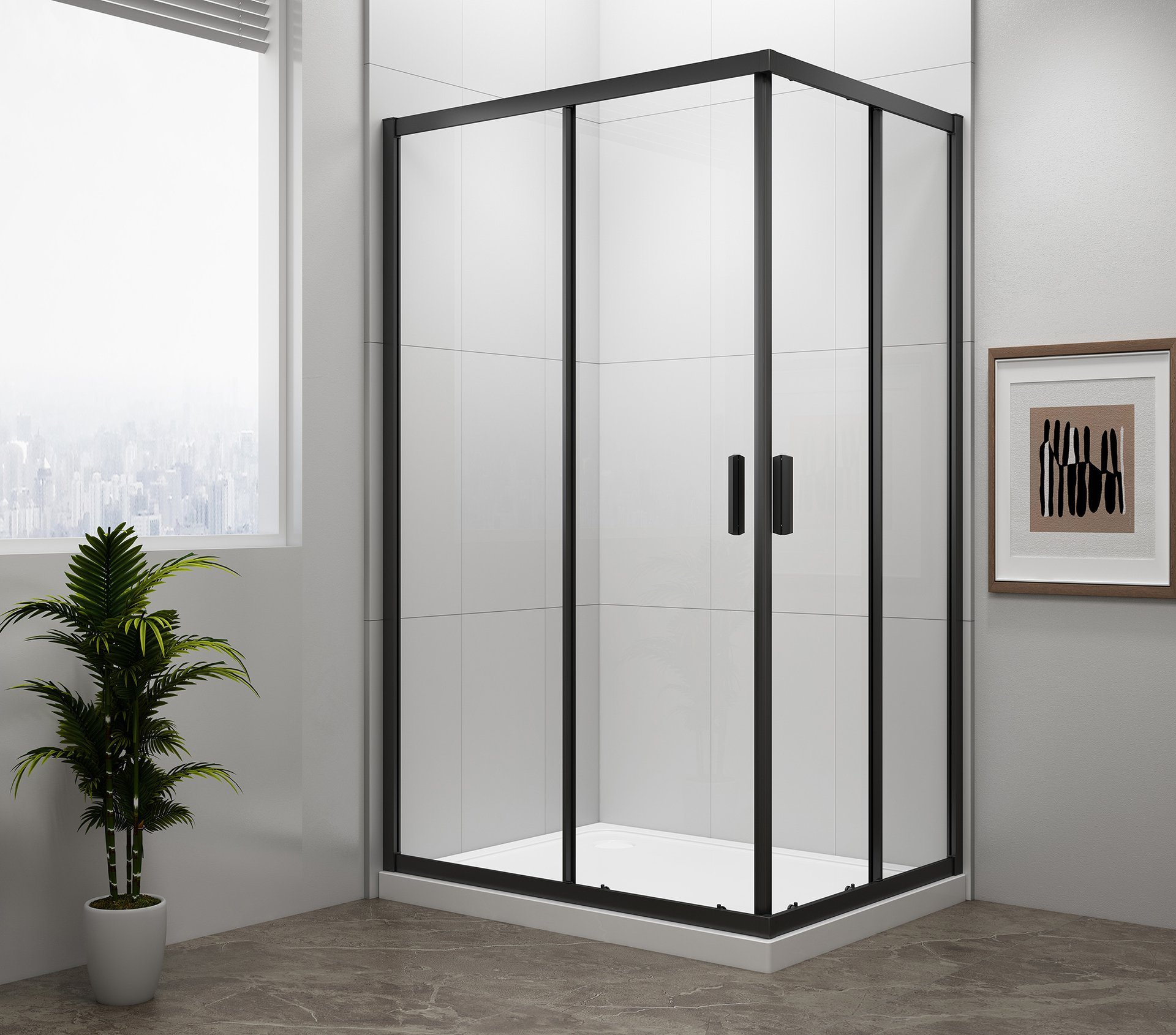 Easy Black obdélníková sprchová zástěna 900x800mm, čiré sklo