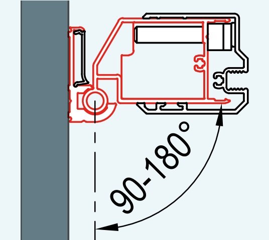 ATYP profil k upevnění dveří na straně madla nebo boční stěny do zdi pod úhlem 90-180°, pro Swing-Line, Swing-Line F