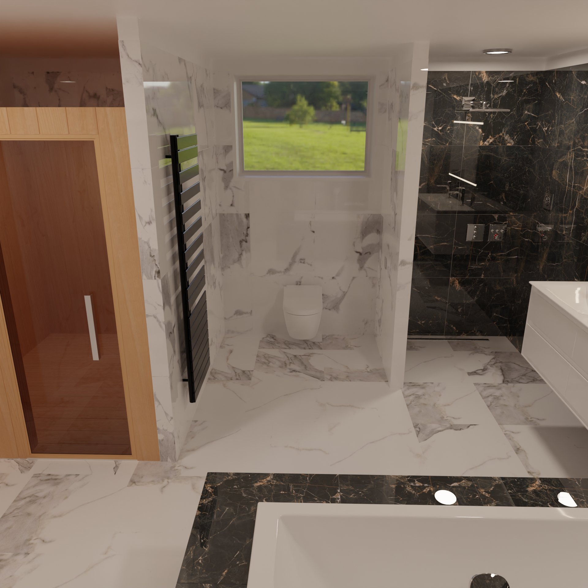 3D návrh - koupelna Marquina gold, Calacatta white 3d 360 MARQUINA 2021